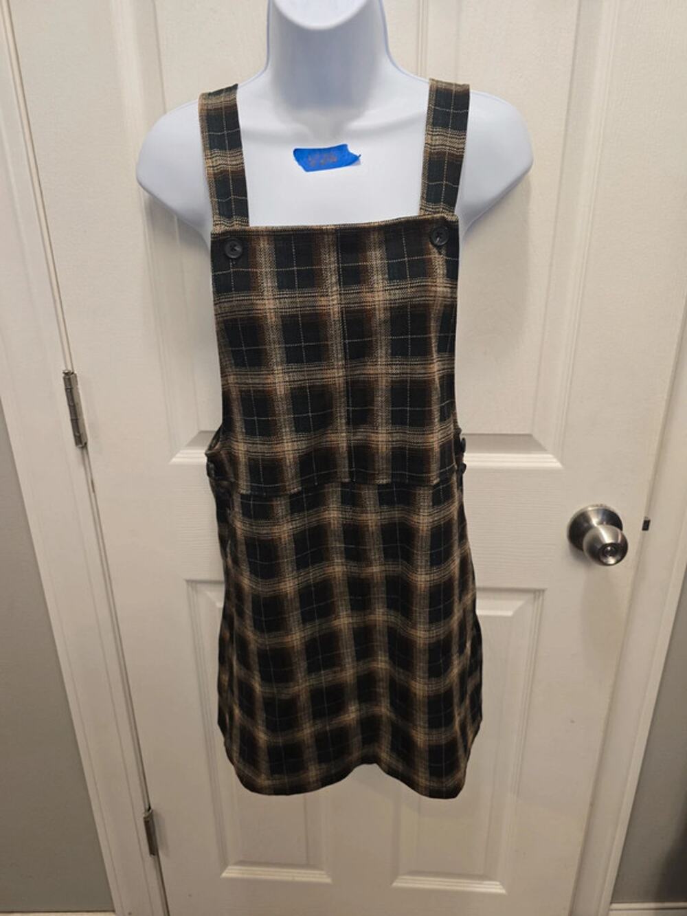 V26 S.O. Bib Skirt soft plaid size small Front and back pockets boho style